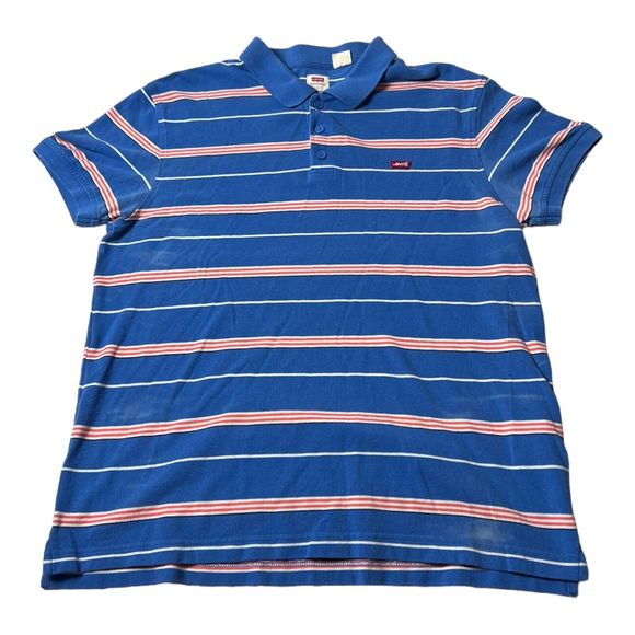 Levi’s Blue Striped Short Sleeve Polo Collard Pull Over Shirt Men’s Size L - Picture 1 of 7
